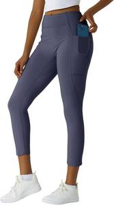 lot 2114 image: Womens High Waisted Moisture - Wicking Yoga Leggings with Pockets, Reflective Stripes & Shirt Loop for Active Lifestyle Size Large