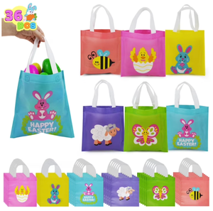 lot 1988 image: 36 pcs Easter Bags, Non Woven Reusable Easter Tote Bags Bulk with Handles, 8.7 inches 6 Designs Gift Bags for Kids Egg Hunt Game, Party Treat, Party Favors