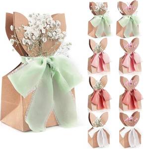 lot 2142 image: TOLGOE Easter Bunny Goodie Gift Bags - 24 Pcs DIY Boho Rabbit Ear Paper Gift Boxes with Dried Flowers & Ribbon for Candy Treats, Neutral Spring Party Favors for Classroom Birthday