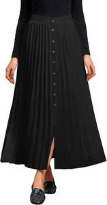 lot 2145 image: MAKABO Womens Maxi Pleated Skirt with Pockets, High Waisted A Line Long Skirts Button Down Business Casual Outfits SIZE M