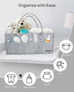 lot 2151 image: Feagar Baby Diaper Caddy Organizer, 15 Inch, 8 Pockets &amp 2 Dividers, Portable Nursery Storage Basket &amp Car Organizer for Changing Table, Travel (Grey)