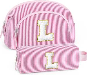 lot 2160 image: YOOLIFE Birthday Gifts for 6 7 8 9 10 11 12 13 14 Year Old Girls Initial Makeup Bag Cosmetic Bag for Girls Teens Daughter Sister Girlfriend, Preppy Trendy Stuff for Teen Girl Gifts Pink Letter L