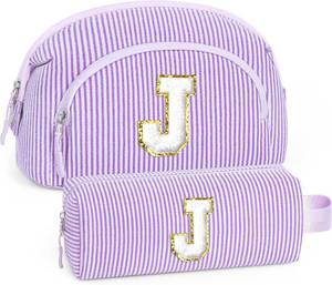 lot 2161 image: YOOLIFE Birthday Gifts for 6 7 8 9 10 11 12 13 14 Year Old Girls Initial Makeup Bag Cosmetic Bag for Girls Teens Daughter Sister Girlfriend, Preppy Trendy Stuff for Teen Girl Gifts Purple Letter J