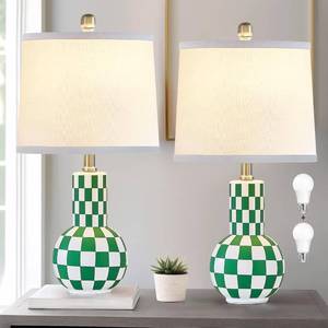 lot 2168 image: Table Lamps Set of 2 - 21 Modern Table Lamp - Bedside Lamps - Adjustable Color Temperature Vintage Ceramic Table Lamp for Bedroom, Living Room, Nightstand, Office, Reading, Green, Included Bulbs