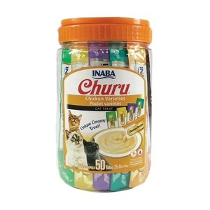 lot 2174 image: INABA Churu Creamy, Lickable Pur e Cat Treat w Taurine, 25.0 oz, 50 Tubes, Chicken Variety