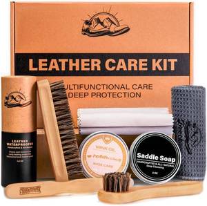 lot 2179 image: CUTEUP Leather Cleaner and Conditioner Kit - Saddle Soap, Mink Oil, Waterproofing Wax, Shoe Brushes,and More
