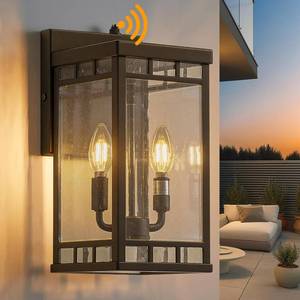 lot 2183 image: 13.5  Dusk to Dawn Sensor Outdoor Wall Lights - 2-Light Large Exterior Lighting Fixtures, Waterproof Porch Lights for Garage, Front Door, Patio & House, Porch Light with E12 Base,Matte Black,1 Pack
