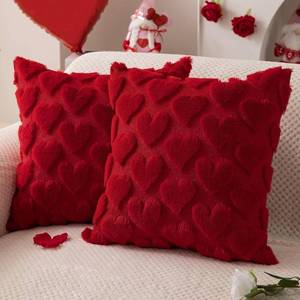 lot 2186 image: Birthday Pillow Covers 18x18 Inch, Red Heart Love Pillows Cover Valentine Decorations for The Home, Faux Fur Plush Throw Pillows Cover for Couch, Gift for Girlfriend Lover Mother, Set of 2