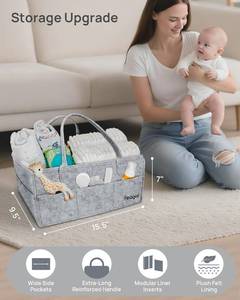 lot 2202 image: Feagar Baby Diaper Caddy Organizer, 15 Inch Large 1 Pack Set with 8 Pockets & 2 Dividers, Portable Nursery Storage Basket & Car Organizer for Changing Table, Travel (Grey) (1 Pack)