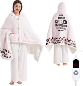lot 2204 image: Wearable Heated Blanket Hoodie for Women, Valentines Day Gifts for Her Wife Women, Electric Throw Blanket, Heated Shawl Wraps Poncho, Mothers Day Birthday Anniversary Day Gift, Spoiled Wife Light Pink