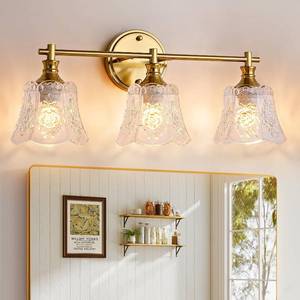 lot 2214 image: Gefolly Bathroom Light Fixtures, 3-Light Vanity Lights Over Mirror with Personalized Glass Shade, Wall Decor Lamp for Bedroom Hallway Living Room, Gold