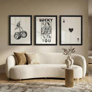 lot 2222 image: Poker Wall Art Set of 3 Framed Posters - 12x16 Inch Queen of Hearts Print, Lucky You Retro Decor for Game Room, Man Cave, Bar Wall Decor, Farmhouse Vintage Style with Pre-Installed Hanging Hardware Black