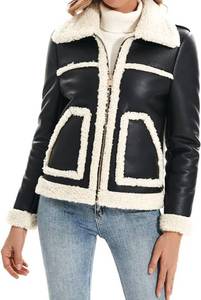 lot 2223 image: Womens Faux Shearing Moto Jacket Thick Fur Lined Coat Sherpa Leather Jacket Size Large - Retail $69.99
