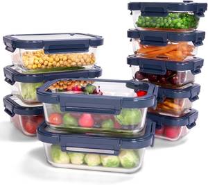 lot 2230 image: 10-Pack Glass Food Storage Containers with Tempered Lids   Borosilicate, Airtight, Oven-Safe (-4 F950 F), BPA-Free, 4.4 & 1.6 Cup, Leak-Proof, Dishwasher Safe (Blue)