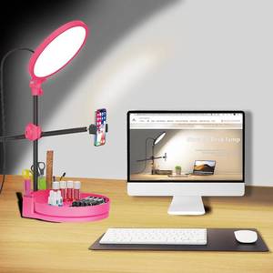 lot 2273 image: Selfie Light Kit for Desk and Laptop,55W Dimmable Full Screen Ring Light,with Rotating Storage Box,Pen Holder Stand,Phone Holder and Controller (red, 10.5) - COLOR IS RED