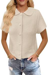 lot 2303 image: Saodimallsu Womens Short Sleeve Cropped Cardigans Casual Summer Button Down Collared Lightweight Loose Knit Sweater Top, Small