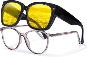 lot 2308 image: LVIOE Night Vision Glasses for Driving Women Men Yellow Glasses for Night Driving Glare Polarized Wear Over Eyeglasses N4201 - BROWN CHEETAH PRINT