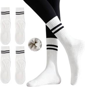 lot 2311 image: Yoga Socks with Non-Slip Grips for Women - 4 Pairs Pilates, Barre, Gym, Dance Workout Anti-Skid Socks (US, Alpha, One Size, Regular, Regular, 4 Pairs Terry-Lined Thermal White)