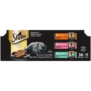 lot 2318 image: Sheba Perfect Portions Cuts In Gravy Chicken, Salmon & Tuna Entr e Premium Adult Wet Cat Food - 2.6oz18ct Variety Pack