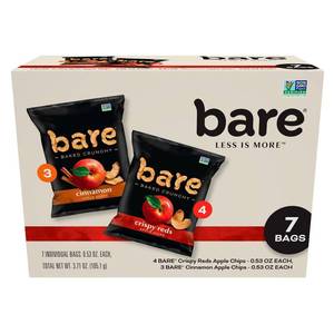 lot 2325 image: bare Baked Crunchy Apple Chips, 2 Flavor Variety, 0.53oz Snack Bags (7 Pack)