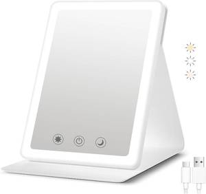 lot 2344 image: 2025 Rechargeable Travel Makeup Vanity Mirror with 72 Led Lights,Portable Lighted Beauty Mirror,3 Color Lighting,Dimmable Touch Screen,Tabletop LED Folding Cosmetic Vanity Mirror Desk Table
