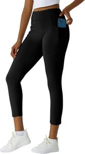 lot 2383 image: Womens High Waisted Moisture - Wicking Yoga Leggings with Pockets, Reflective Stripes & Shirt Loop for Active Lifestyle Size Medium Color Gray