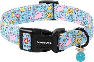 lot 2404 image: DOGWONG Easter Dog Collar-Cute Blue Easter Bunny Dog Collar, Easter Egg &Rabbit Pet Collars Puppy Collar Gifts with Quick Release Buckle for Girl&Boy Dogs,XL