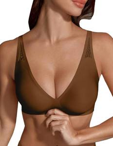 lot 2411 image: Maywind Jelly Bras for Women Push Up Wireless Deep V Seamless T-Shirt Bra, Jelly Wireless Push Up Bra Comfortable Supportive Coffee