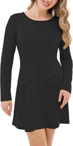 lot 2413 image: Aphratti Womens Long Sleeve Black Dress Casual Fall A-line Mini Dresses SIZE S
