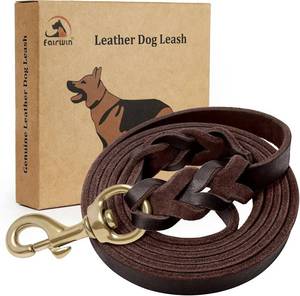 lot 2419 image: FAIRWIN Braided Leather Dog Training Leash 6 Foot - Military Grade Heavy Duty Dog Leash for Large Medium Small Dogs (Brown, M58 x 6ft)
