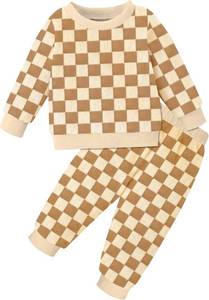 lot 2429 image: MIGU Toddler Boy Clothes 2t 3t Boy Outfits Fall Winter Brown White Crewneck Plaid Sweatshirt And Pants Sweatsuit Toddler Clothes For Boys Clothing 2 Piece