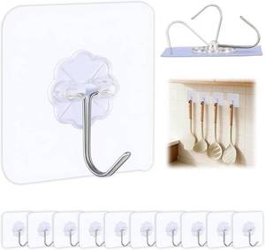 lot 2433 image: Heavy Duty Adhesive Hooks for Hanging, Waterproof Bathroom Towel Hooks, Stainless Steel Wall Mount & Door Hooks, Clear Sticky Hooks for Coats, Towels, Bags, No Drilling (10PC)