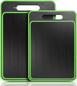lot 11640 image: 2-Piece BPA-Free Plastic Cutting Board Set, Non-Slip Dishwasher Safe Chopping Boards for Kitchen, Black  Orange