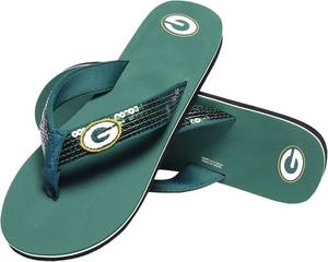lot 11674 image: FOCO Womens NFL Team Logo Sequin Strap Sandals Flip Flops, Size 9