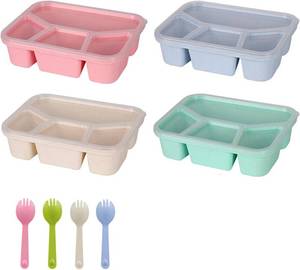 lot 11678 image: Bento Box Adult Lunch Box 4 Pack Lunch Containers 4-Compartment Reusable Food Storage Snack Containers Dishwasher Safe Stackable for Work & Travel