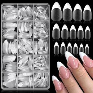 lot 11690 image: 300pc Medium Almond Nail Tips Fake Nails French Tip Press on Nails Medium Acrylic Nails Clear Nail Tips Full Cover False Nail Artificial Fingernail, 15 Sizes Matte Soft Gel Nail Extentions