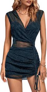 lot 11691 image: KIFOVEN Womens Sheer Mesh Glitter Dress Sleeveless with Under Skirt 2 Pcs Outfits Without Bra XS