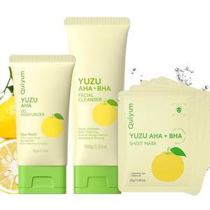 lot 11700 image: QUIYUM Yuzu AHA BHA Skincare Set for Teens & Young Women - 3.53oz Foaming Cleanser  5 PCS Exfoliating Sheet Masks  2.12oz Hydrating Gel Moisturizer  Gentle Exfoliation, Oil Control & Glowing Skin