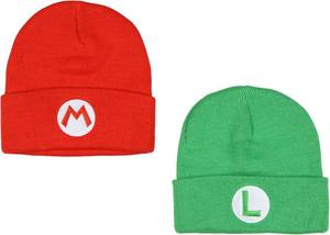 lot 11719 image: Nintendo Beanie  Super Mario Bros. Mario and Luigi Embroidered Patch 2-Pack Knit Cuffed Cold Weather Beanie Set for Men and Women Multicolored