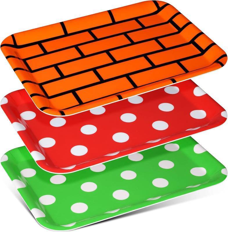 lot 50128 image: Zubebe 3 Pcs 13 x 10 Inch Brother Trays Bros Food Serving Tray Red and Green Polka Dots Platter Brother Birthday Party Supplies for Serving Food Snacks Cookies Dessert