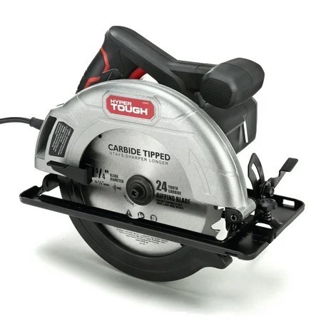 lot 50362 image: Hyper Tough 12 Amp Corded 7-14 inch Circular Saw with Steel Plate Shoe, Adjustable Bevel, Blade & Rip Fence