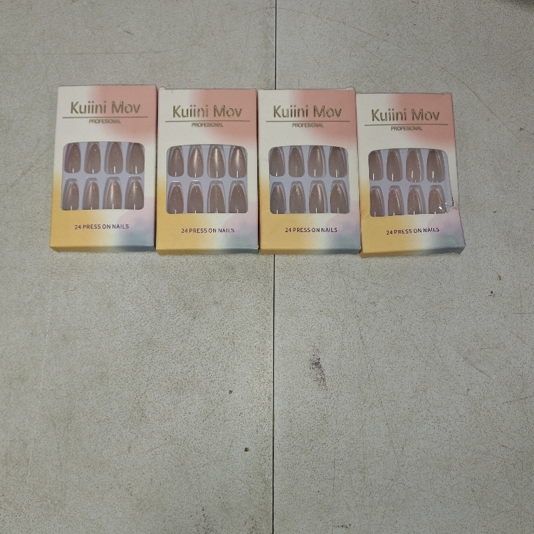 lot 50470 image: 4 Packs Press on Nails Fake Nails Cat Eyes Nails Glue on Nails Gel Nail Kit 24PCS Pink Galaxy Almond Press on Nails, Chic & Reusable False Nail Kit in 12 Sizes with Nail File and Adhesive Tab