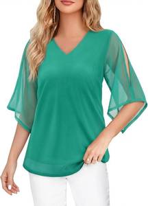 lot 2442 image: Blouse for Women Dressy Casual Summer Chiffon 34 Sleeve Tops Business Work Shirts Double Layered Tunic Evening Party SIZE XL