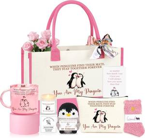 lot 2448 image: Anniversary Birthday Gifts for Women Wife Girlfriend, Penguin I Love You Romantic Gifts for Her Basket Set of 7
