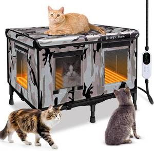 lot 2450 image: Heated Cat House for Outside in Winter, Weatherproof Insulated Outdoor Cat House with 2 Door & Elevated Base & Rain Coat, Feral Cat Shelter for Stray Cat (24x18x18)