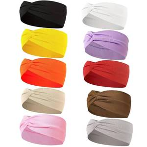 lot 2466 image: 10 Pcs Wide Absorbent Sport Headbands for Women, Non-slip, Stretchy, Soft Cotton Twist Knotted Hair Bands for Daily Workout Yoga Running Sports