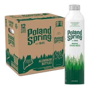 lot 2470 image: Poland Spring Maine Spring Water Aluminum Bottle   Crisp, Still Bottled Water with Naturally Occurring Minerals & Electrolytes for Taste - 12 Pack- 25 fl oz