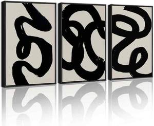 lot 2472 image: PHOPAGO Black Abstract Modern Framed Wall Art Ink Wash Minimalist Thick Black Lines Paints Artwork Bedroom Living Room Home Decor - 12x16in Black Framed