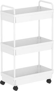 lot 2473 image: Buzowruil Rolling Storage Cart 3 Tier Organizer Mobile Shelving Unit Storage Rolling Utility Cart with Wheels for Kitchen Bathroom Laundry,White