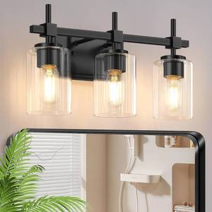 lot 2475 image: Asnxcju 3-Light Matte Black Vanity Light for Bathroom, Modern Bathroom Lighting Fixtures Over Mirror, Vanity Lights with Clear Glass Shade, Industrial Bath Wall Lamp for Living Room Bedroom Hallway